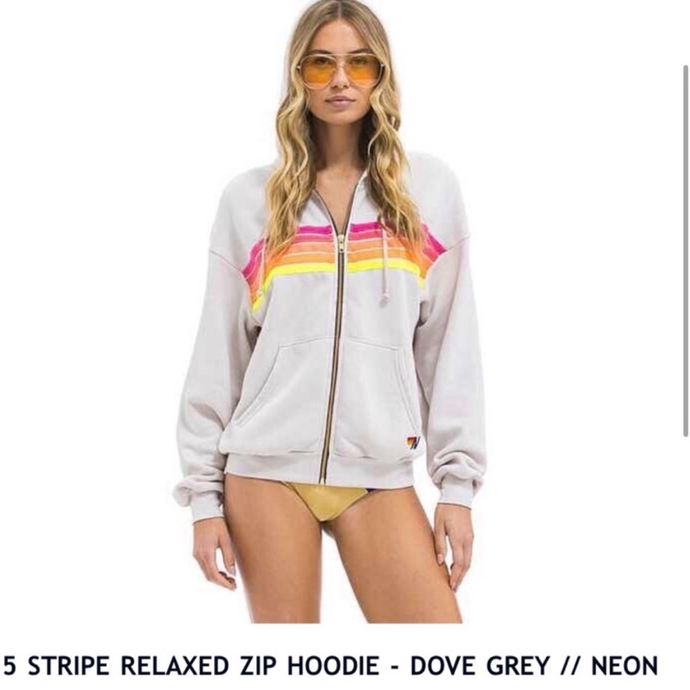 Aviator Nation Dove Grey Hoodie with Neon Stripes